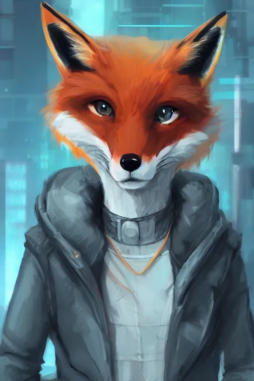 Image similar to a fox fursona, trending on artstation, by kawacy, furry art, digital art, cyberpunk