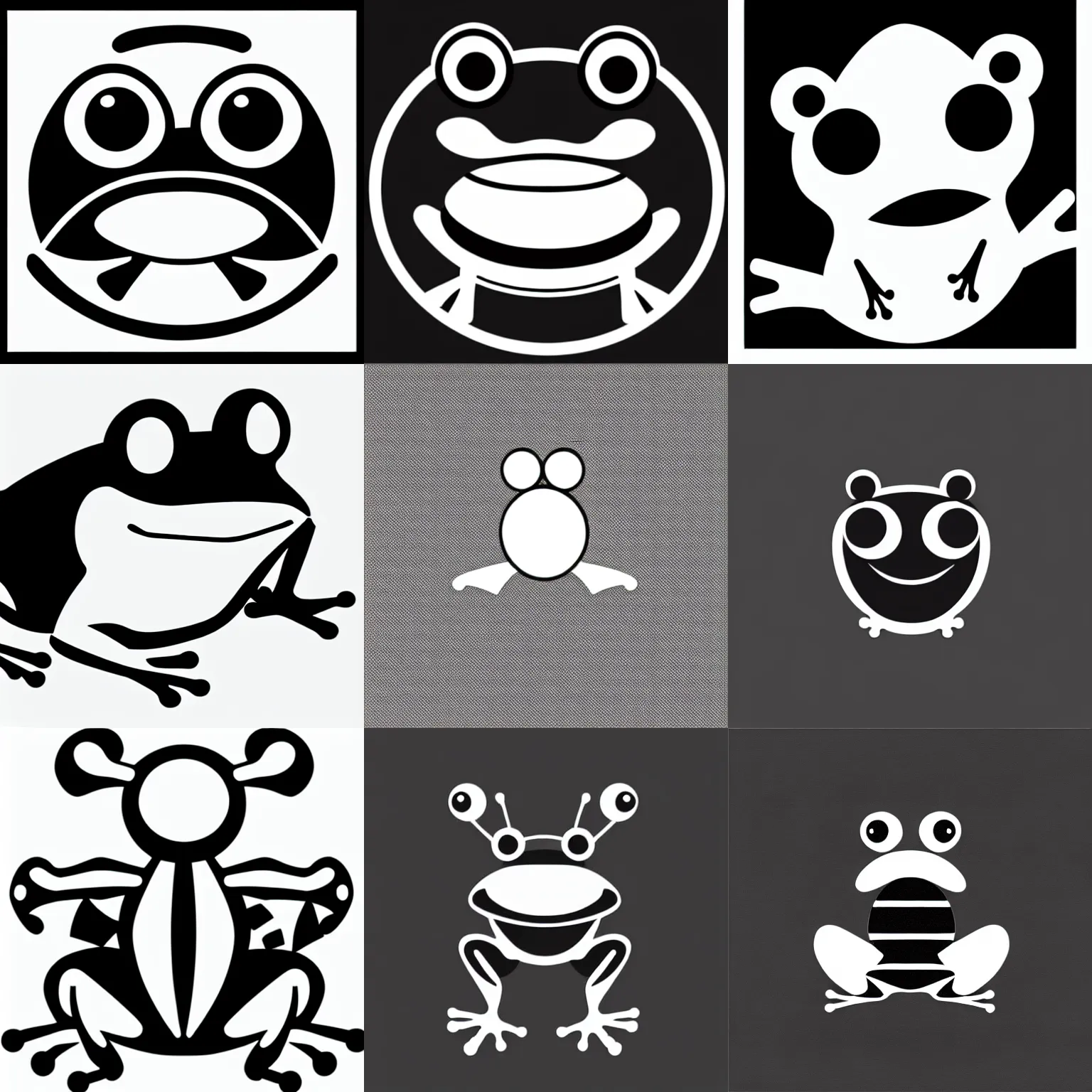 Prompt: frog, black and white, logo, vector art, minimalism