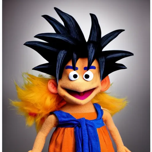 Image similar to super saiyan goku muppet, jim henson