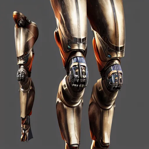 Image similar to a prosthetic leg inspired by the armor of samus aran, hyperdetailed, artstation, cgsociety, 8k