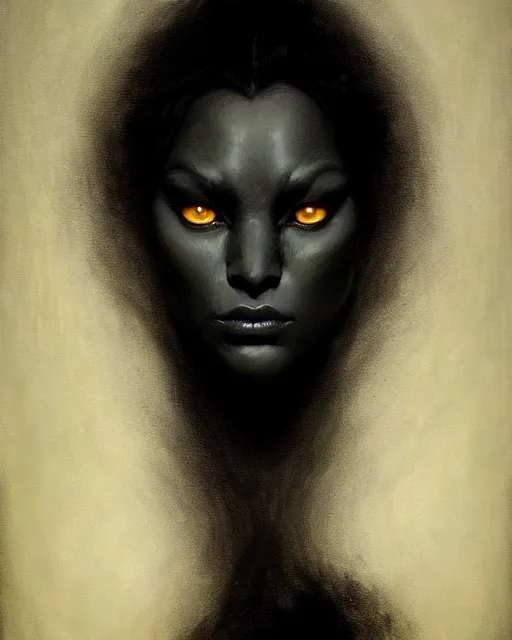 Image similar to a portrait of black furry shadow nightmare monster hybrid human in a background of deep shadows, illustration, dramatic lighting, soft details, painting oil on canvas, art nouveau, octane render, HDR, 4k, 8k, HD, by Edmund Blair Leighton, Brom, Charlie Bowater, trending on artstation, Tom Bagshaw, faces by otto Schmidt