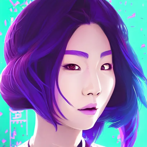 Image similar to a portrait of a young asian cyberpunk woman with purple hair, art by lois van baarle and loish and ross tran and rossdraws and sam yang and samdoesarts and artgerm and saruei and disney, digital art, highly detailed, intricate, sharp focus, trending on artstation hq, deviantart, unreal engine 5, 4 k uhd image