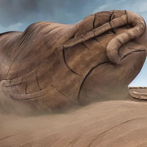 Image similar to dune sandworm emerging from sand with a photorealistic face of Joe Biden; 4k