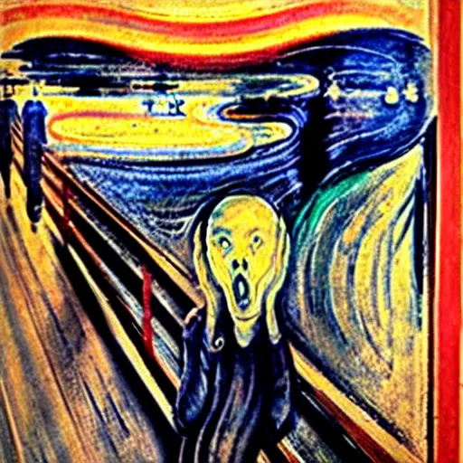 Prompt: the scream by edvard munch in japanese landscape, high resolution
