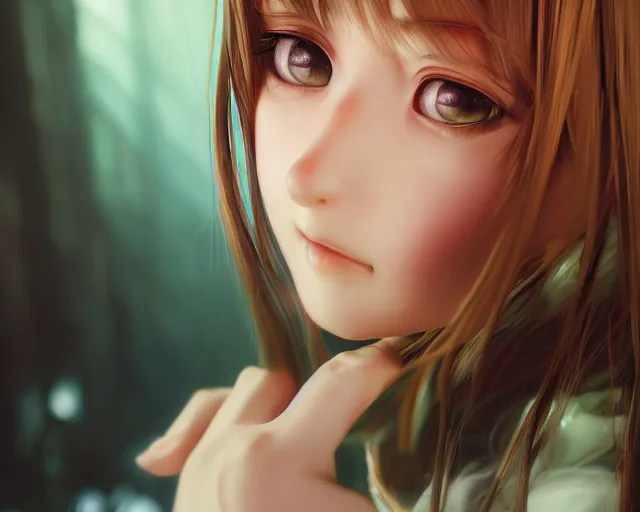 Image similar to photorealistic animatronic girl render, visual novel, detailed face, colorful, atmosphere cinematic, by wlop, by ilyu kuvshinov, soft shadows, concept art, super detailed, octane render, 8 k, unreal engine 5, super realistic, ufotable studio art style, trending in pixiv, japanese light novel cover