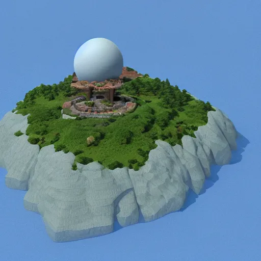 Image similar to myst island, 3d render, original, photorealistic