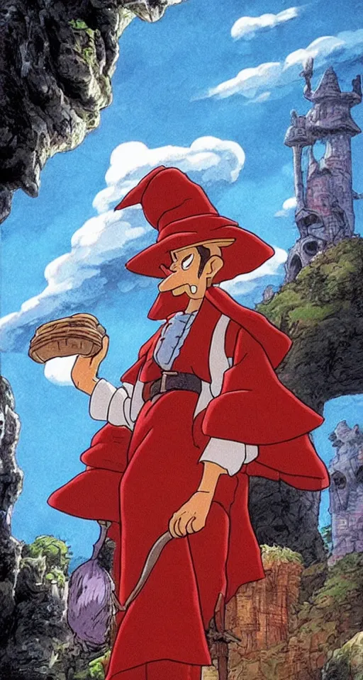 Prompt: Rincewind the wizard from Studio Ghibli’s Discworld adaption.