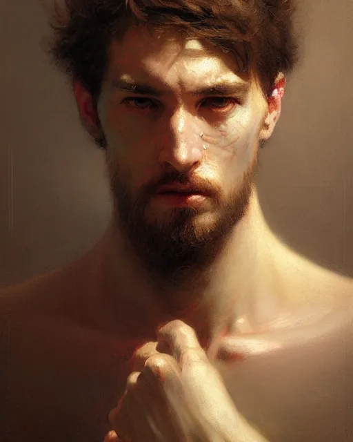 Image similar to a half body portrait of geek, high detail, cleary see face, by gaston bussiere, bussiere rutkowski andreas rocha, bayard wu, greg rutkowski, odd nerdrum, maxim verehin, dan dos santos, masterpiece, sharp focus, cinematic lightning