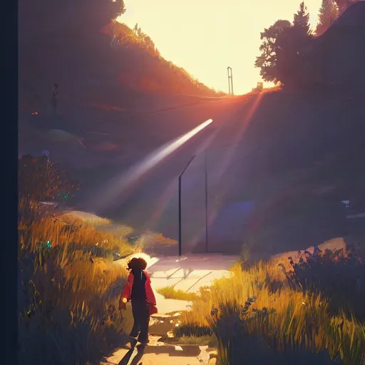 Image similar to primary school up a hill, in gta v, stephen bliss, unreal engine, by greg rutkowski, loish, rhads, makoto shinkai and lois van baarle, ilya kuvshinov, rossdraws, global illumination, radiant light, detailed and intricate environment