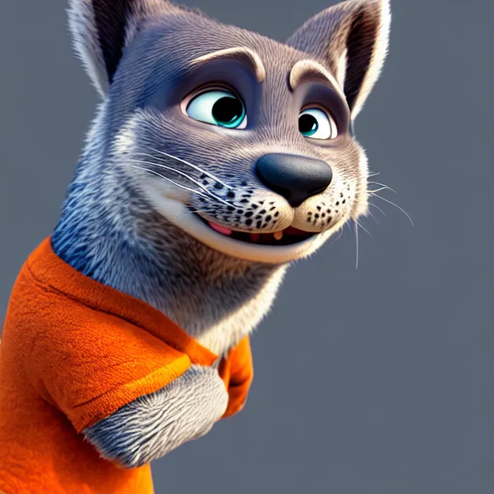 Prompt: portrait of a gray otter with turquoise anime hair and orange nose in the style of zootopia. volumetric lighting, subsurface scattering, hyperrealistic, render, hyperdetailed