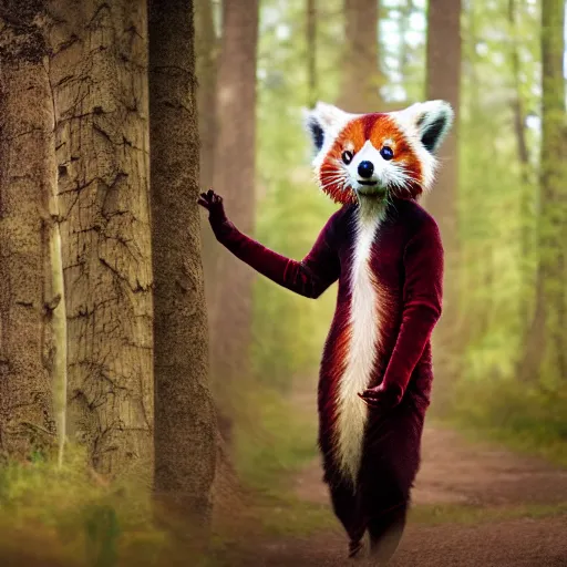 Prompt: woman dress as redpanda, cinematic lighting, various refining methods, micro macro autofocus, ultra definition, award winning photo