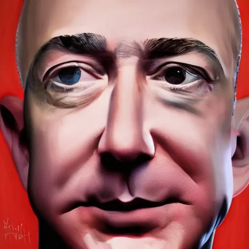 Prompt: jeff bezos, portrait, camera lenses for eyes, cameras watching, painting