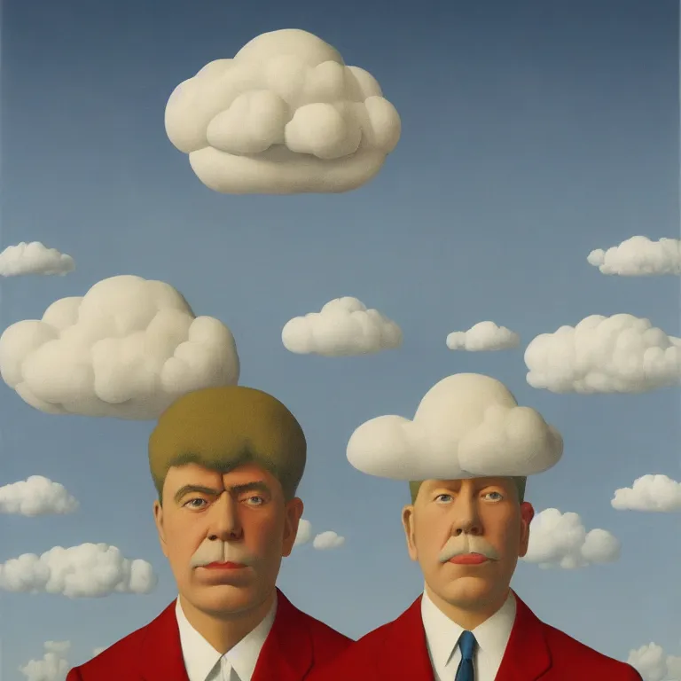 Image similar to cloud - man, by rene magritte, centered, detailed painting, hd, hq, high resolution, high detail, 4 k, 8 k