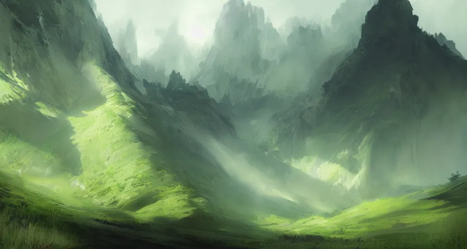 Prompt: beautiful green mountain, by jeremy mann, by greg rutkowski, by noah bradley, digital painting