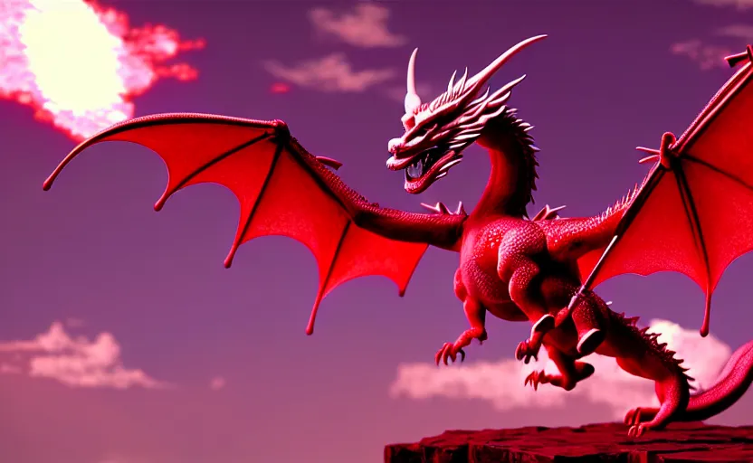 Prompt: a pastel color red flying japanese manga dragon, extremely intricate and detailed 8 k cinematic lighting, hyper realism