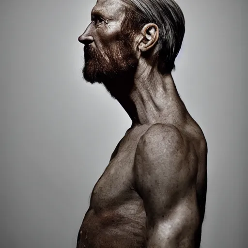 Prompt: portrait of wood - human hybrid, head and shoulders shot, by annie leibovitz, portrait of a man, studio lighting