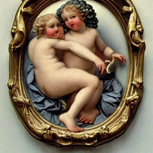 Image similar to cherubs with snakes for hair, extremely detailed, a baroque painting, rococo style