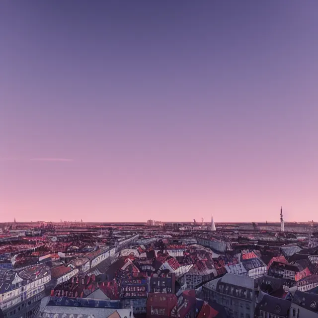 Image similar to copenhagen denmark on an ice cream mountain, pink ice cream mountain in the distance, cinematic, volumetric, realistic, cinematic lighting, ray tracing, unreal engine 5, octane render, hyper realistic, photo, 8 k