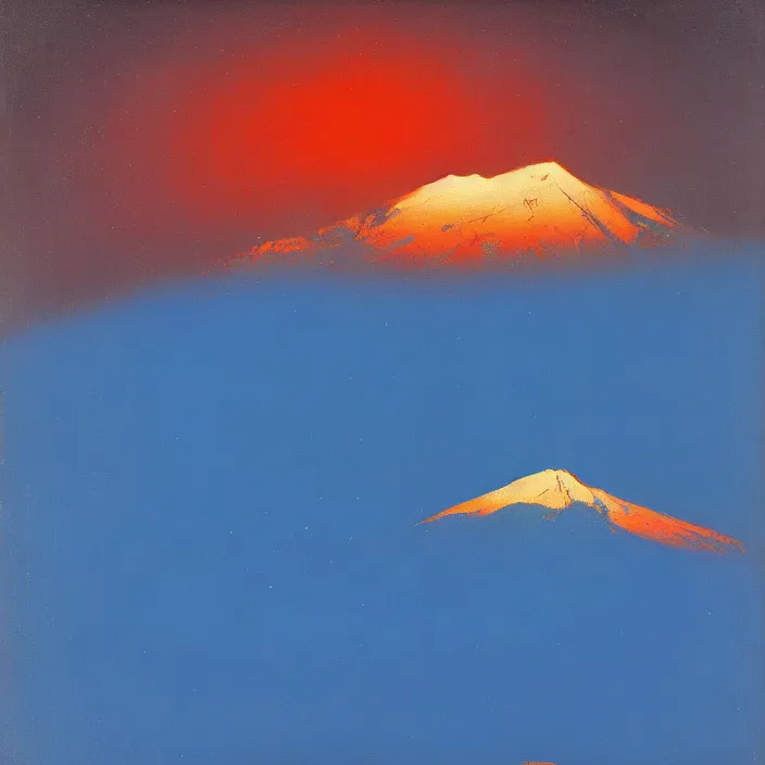 Image similar to mt elbrus at night, arkhip kuindzhi painting, oil painting, luminous light, blue palette