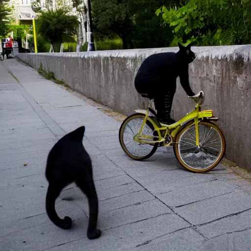 Prompt: cats stealing bycicles, dslr photo