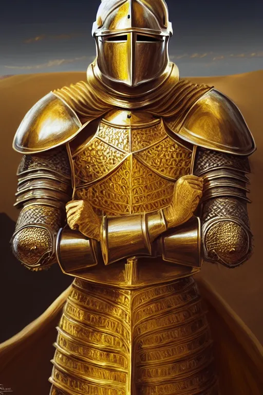 Image similar to hyper-realistic portrait of the King of sand and gold, medieval knight in Golden armour, bright environment, wood throne, white castle interior, photo realistic, beautiful, D&D, fantasy, intricate, cinematic lighting, highly detailed, digital painting, artstation, concept art, smooth, photorealistic, cinematic wallpaper, art by Artgerm and Greg Rutkowski and Alphonse Mucha