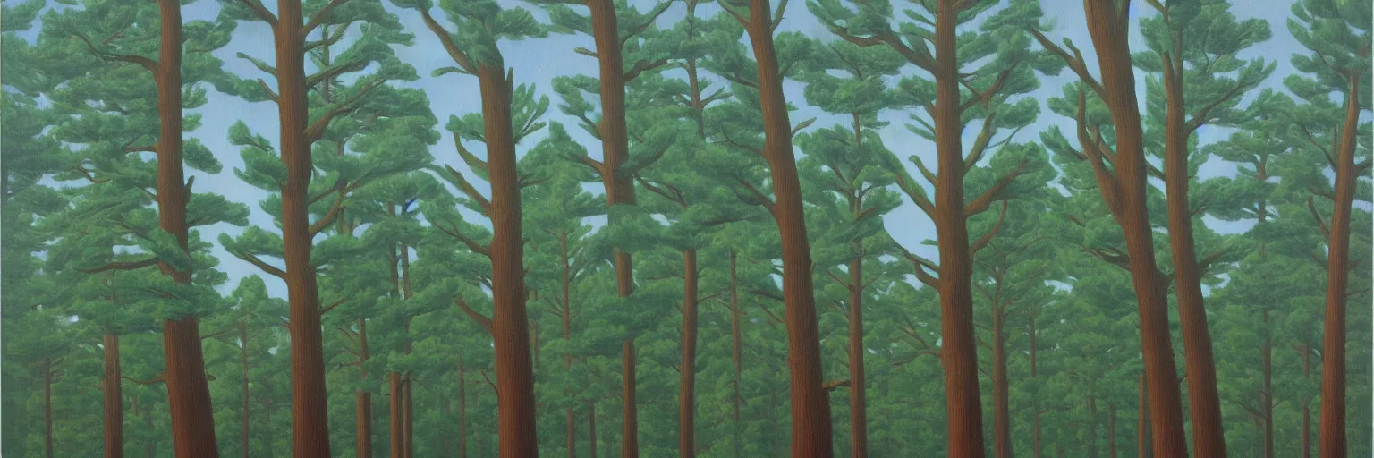 Prompt: pine trees oil painting magritte