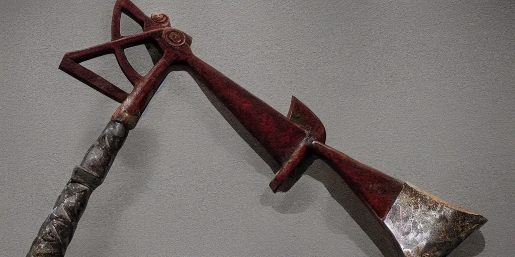 Image similar to art deco axe, photograph, museum display