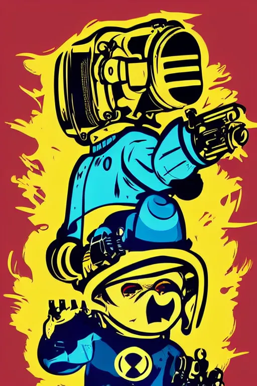 Image similar to fallout 7 6 retro futurist illustration art by butcher billy, sticker, colorful, illustration, highly detailed, simple, smooth and clean vector curves, no jagged lines, vector art, smooth andy warhol style