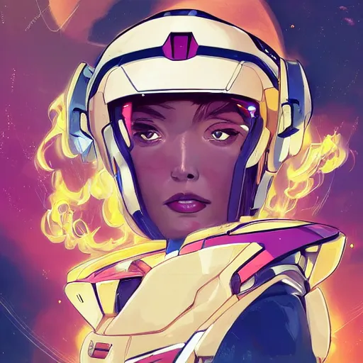 Prompt: a portrait of a stunning beautiful elite elizabeth olsen gundam pilot, with an intricate, detailed, urban inspired hiphop afro futuristic helmet, vector behance hd jesper ejsing, rhads, makoto shinkai, lois van baarle, ilya kuvshinov, rossdraws, hd, 3 2 k, ilya kuvshinov, gustav klimt