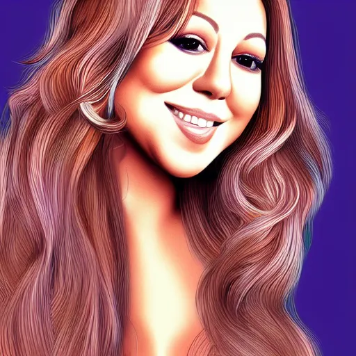 Prompt: an illustration of a mariah carey long hair, digital art