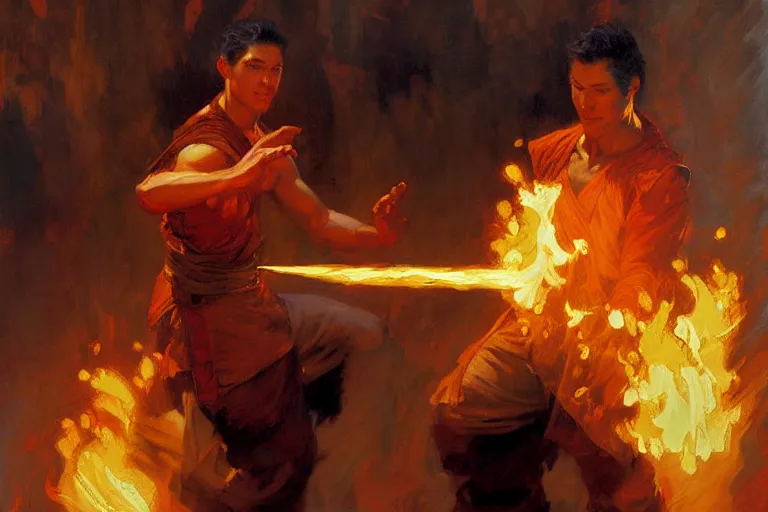 Image similar to fire bender, painting by gaston bussiere, craig mullins, j. c. leyendecker