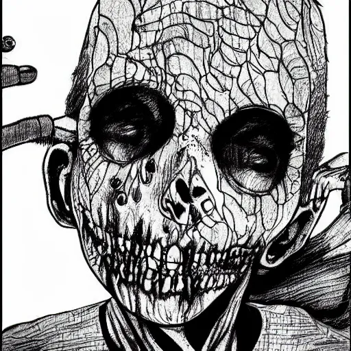 Prompt: highly detailed drawing of a zombie from the walking dead, junji ito manga art style