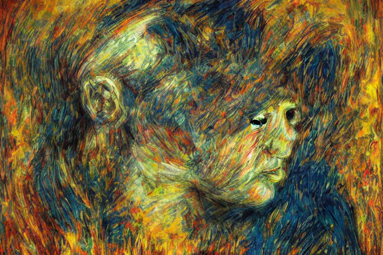Image similar to painting of a monster in the style of trevor henderson and james ensor goya, liminal space, 3 d render, glitch effect