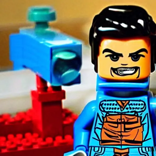 Prompt: a jonestown lego set with jim jones holding coolaid