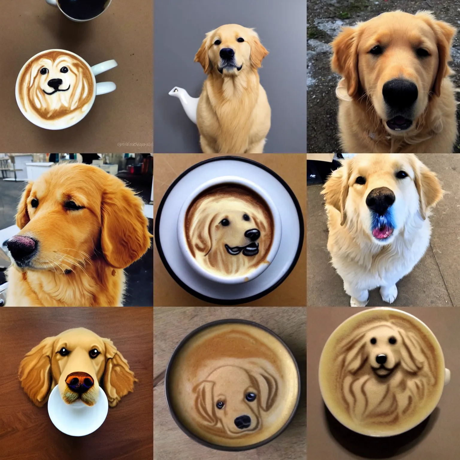 Prompt: latte art of a golden retriever