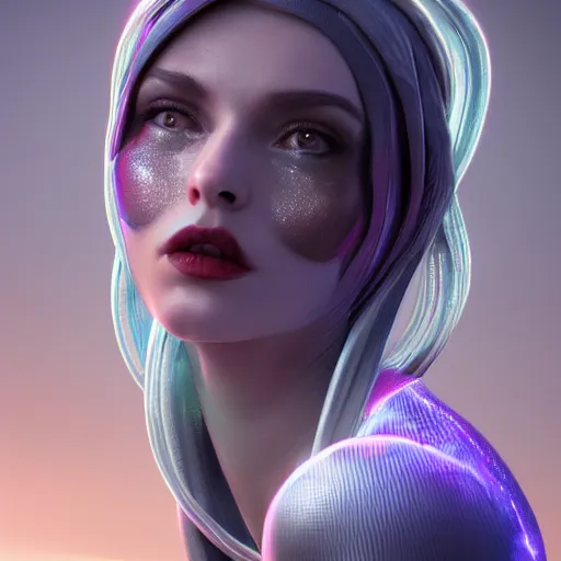 Image similar to spacegirl, 8 k uhd, unreal engine, reflected chrome, octane render in the artstyle of tom bagshaw, unreal engine 5, highly detailed face, true anatomy!, extremely detailed!, fishnets, dystopian, details visible, octane render