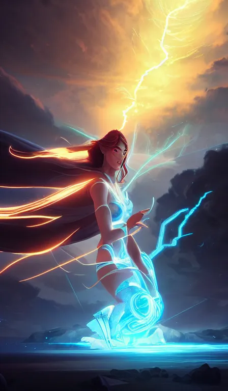 Image similar to the god zeus, lightning, action, epic, close up, sharp focus, digital art, concept art, dynamic lighting, character design by anna dittman and rossdraws, environment by jessica rossier