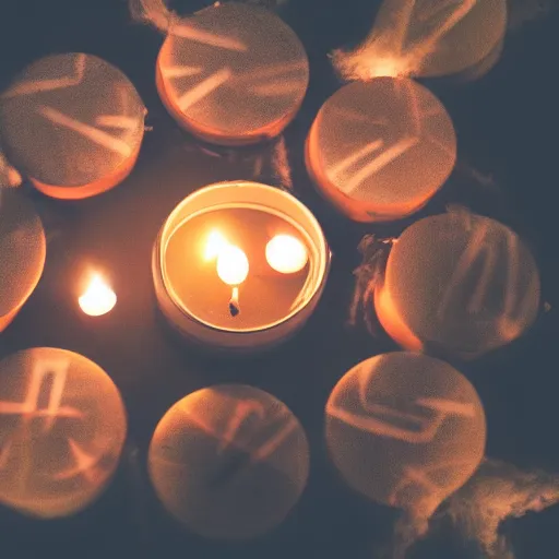 Image similar to ancient demon summoning, magic, shot from drone, witchcraft, night, bright candles, circle