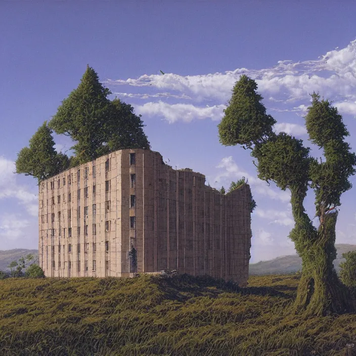 Prompt: a building in a landscape, by peter elson