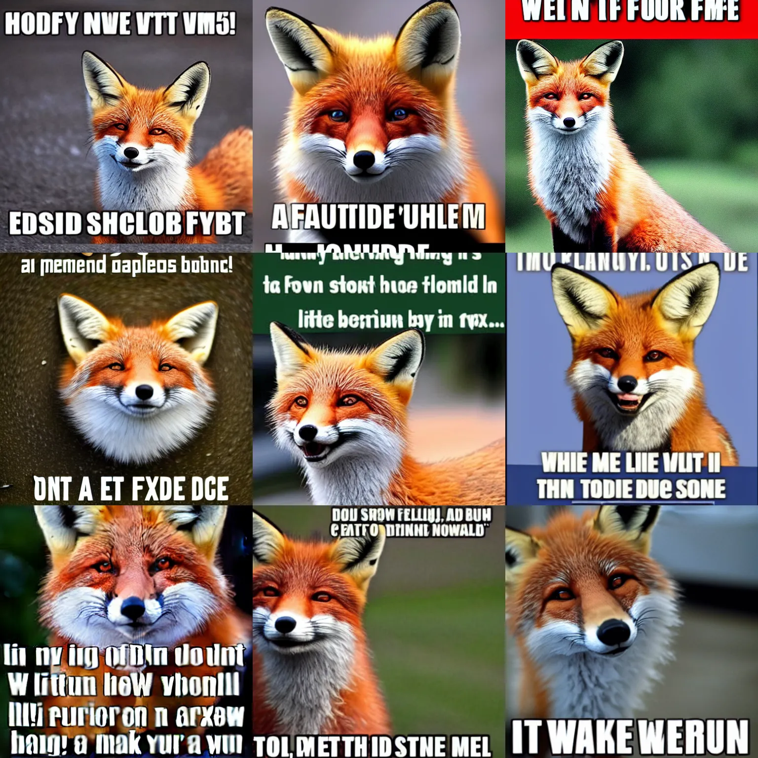 Prompt: extremely funny meme featuring a picture of a smiling fox and some text