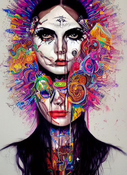 Image similar to gorgeous magic cult psychic woman smiling, third eye, subjective consciousness psychedelic, epic surrealism expressionism symbolism, story telling, iconic, dark robed, oil painting, symmetrical face, dark myth mythos, by Sandra Chevrier, Harumi Hironaka masterpiece