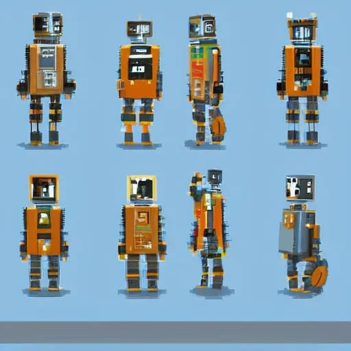 Image similar to boy robot character pixel art animation sheet