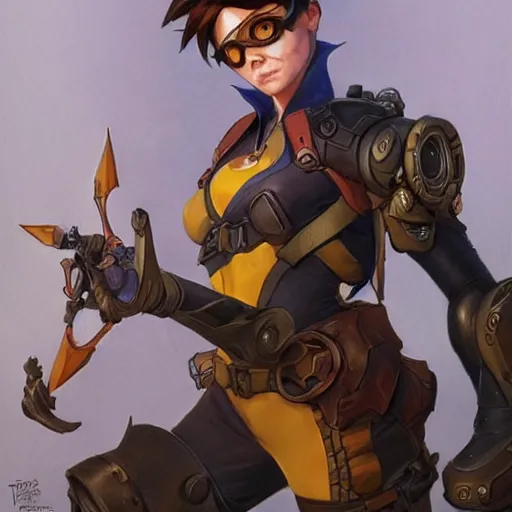 Image similar to Tracer from Overwatch as a fantasy D&D character, portrait art by Donato Giancola and James Gurney, digital art, trending on artstation