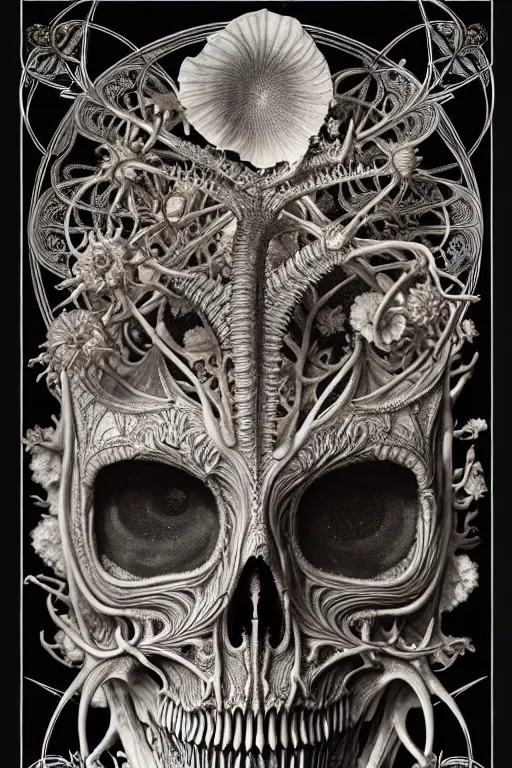 Image similar to art forms of nature by ernst haeckel, memento mori by arthur rackham, ornate antique porcelain beautiful skull mask, ultrasharp, photorealistic, hyperdetailed, octane render, polished, art nouveau, neo - gothic, gothic, intricate ornamental organic filigree, art nouveau botanicals, art forms of nature by ernst haeckel, horizontal symmetry, symbolist, visionary