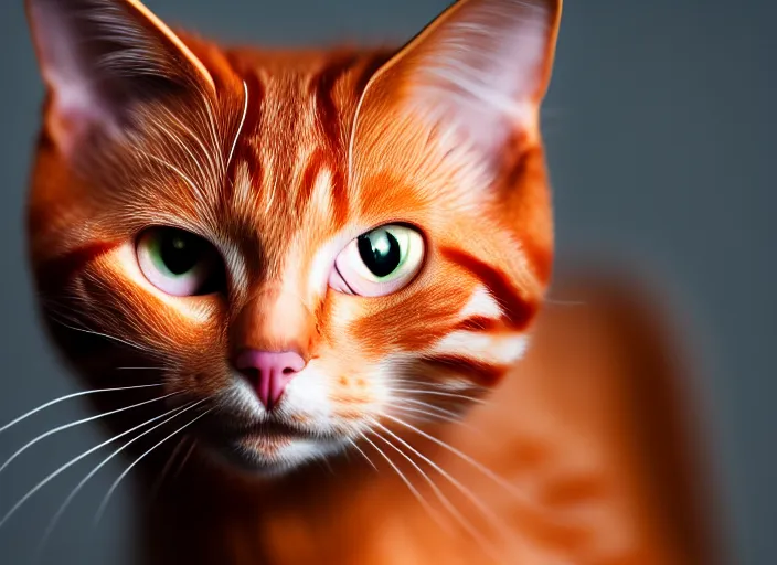Prompt: 5 5 mm portrait photo of a redhead cat's face with ( ultra detailed cat - eyes ). highly detailed 8 k. intricate. lifelike. soft light. nikon d 8 5 0. cinematic post - processing