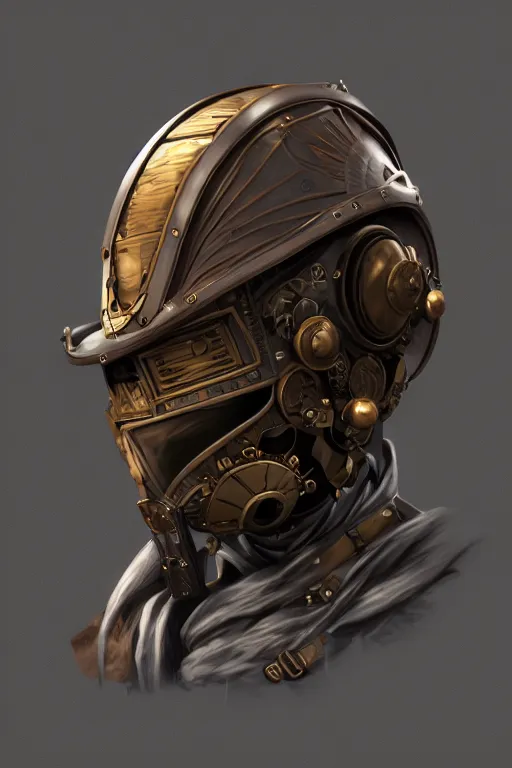 Image similar to steampunk mask minimalist fantasy art robot ninja helmet stylized digital illustration sharp focus, elegant intricate digital painting artstation concept art global illumination ray tracing advanced technology chaykin howard and campionpascale and cooke darwyn and davis jack