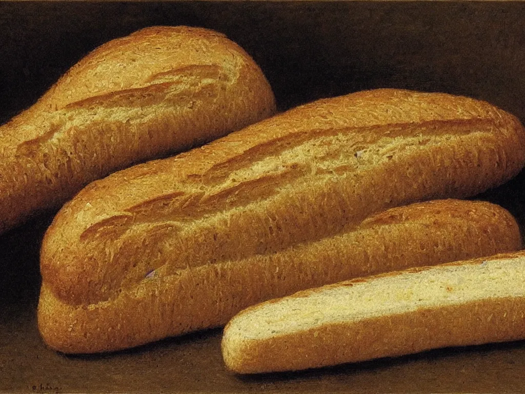 Prompt: bread baguette rotten and moldy. painting by henri fantin - latour