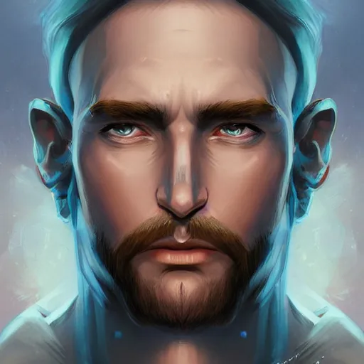 Prompt: head-on symmetrical centered painted portrait, a blue-skinned!!! man in his twenties as a D&D wizard, fantasy, intricate, elegant, highly detailed, digital painting, smooth, sharp focus, illustration, artstation, in the style of Artgerm and Anna Podedworna and Charlie Bowater