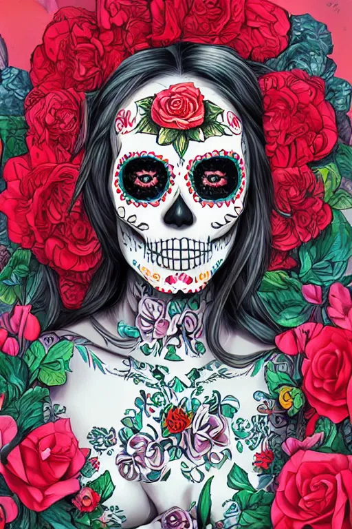 Image similar to Illustration of a sugar skull day of the dead girl, art by WLOP