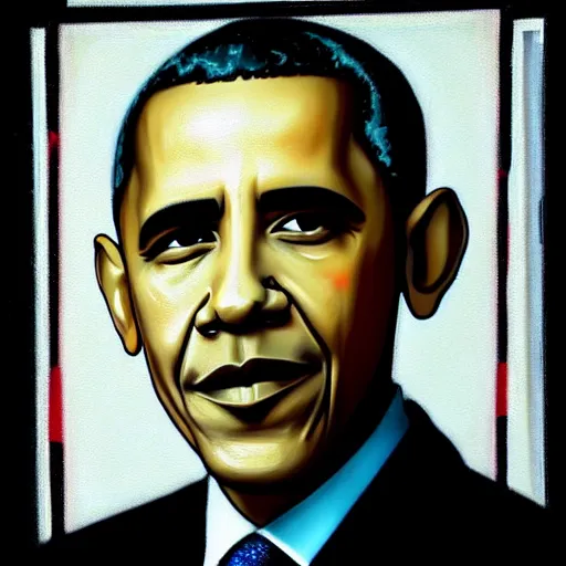 Image similar to obama as a banksy painting